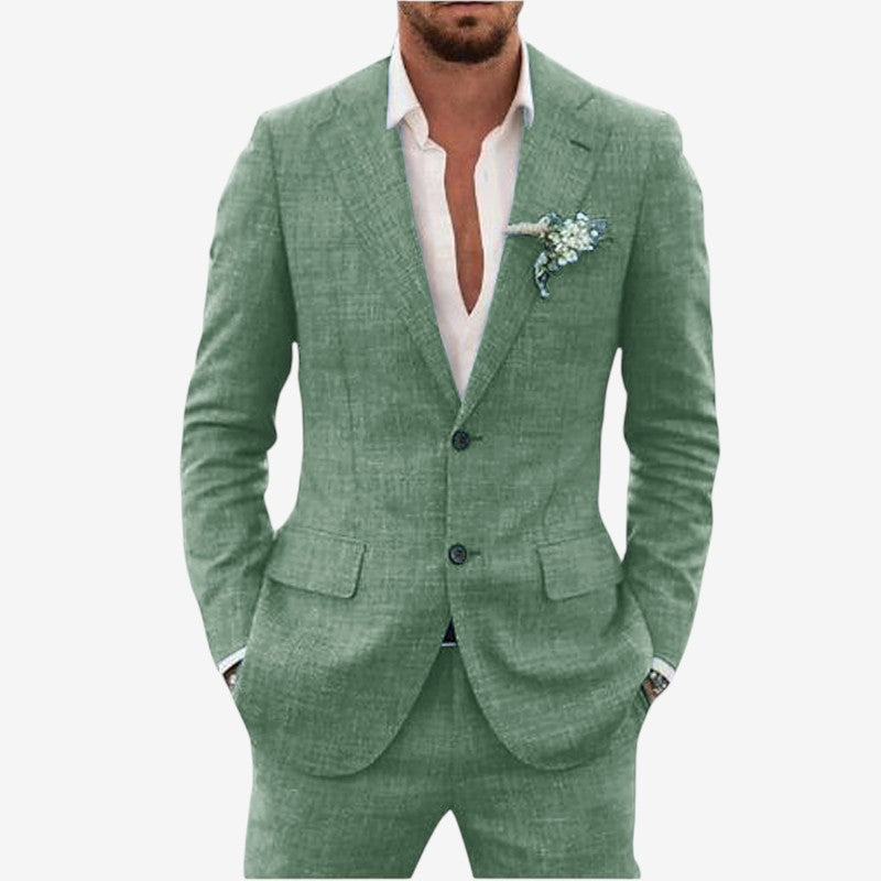 Men's Blazer and Trouser Two-Piece Set with Lapel Collar