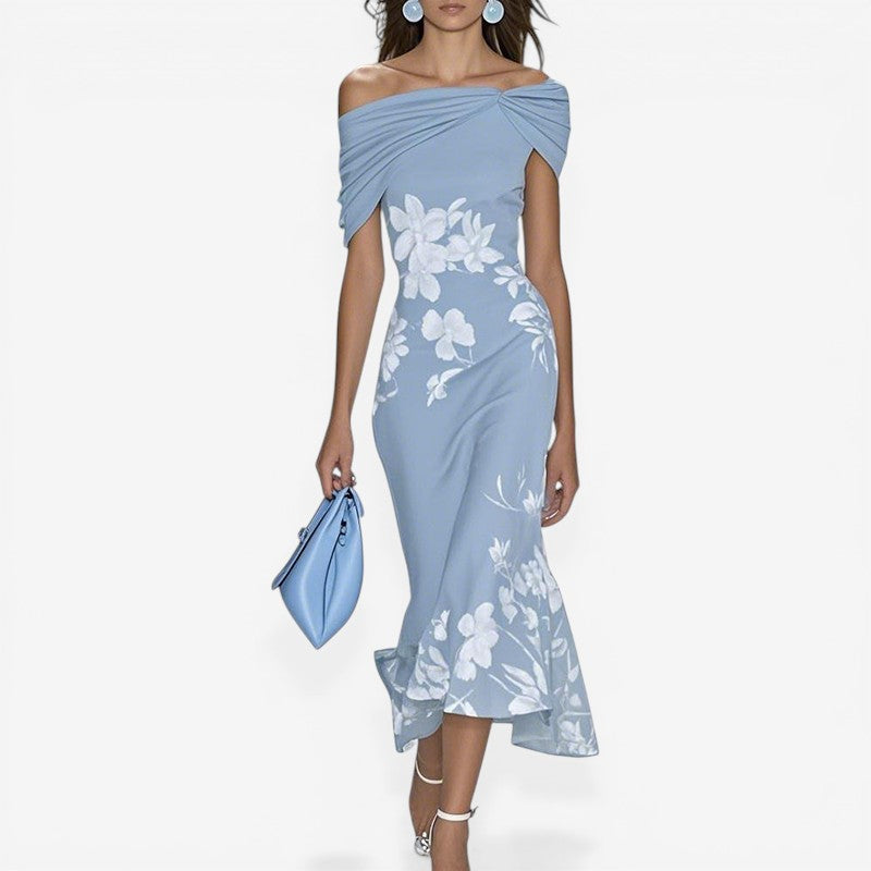 Off-Shoulder Floral Slim Fit Dress