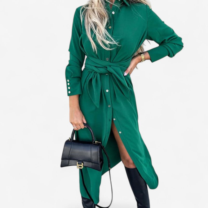 Hazel – Overhemdjurk met lange mouwen split aan de zijkant en overhemdkraag met knopen Velani