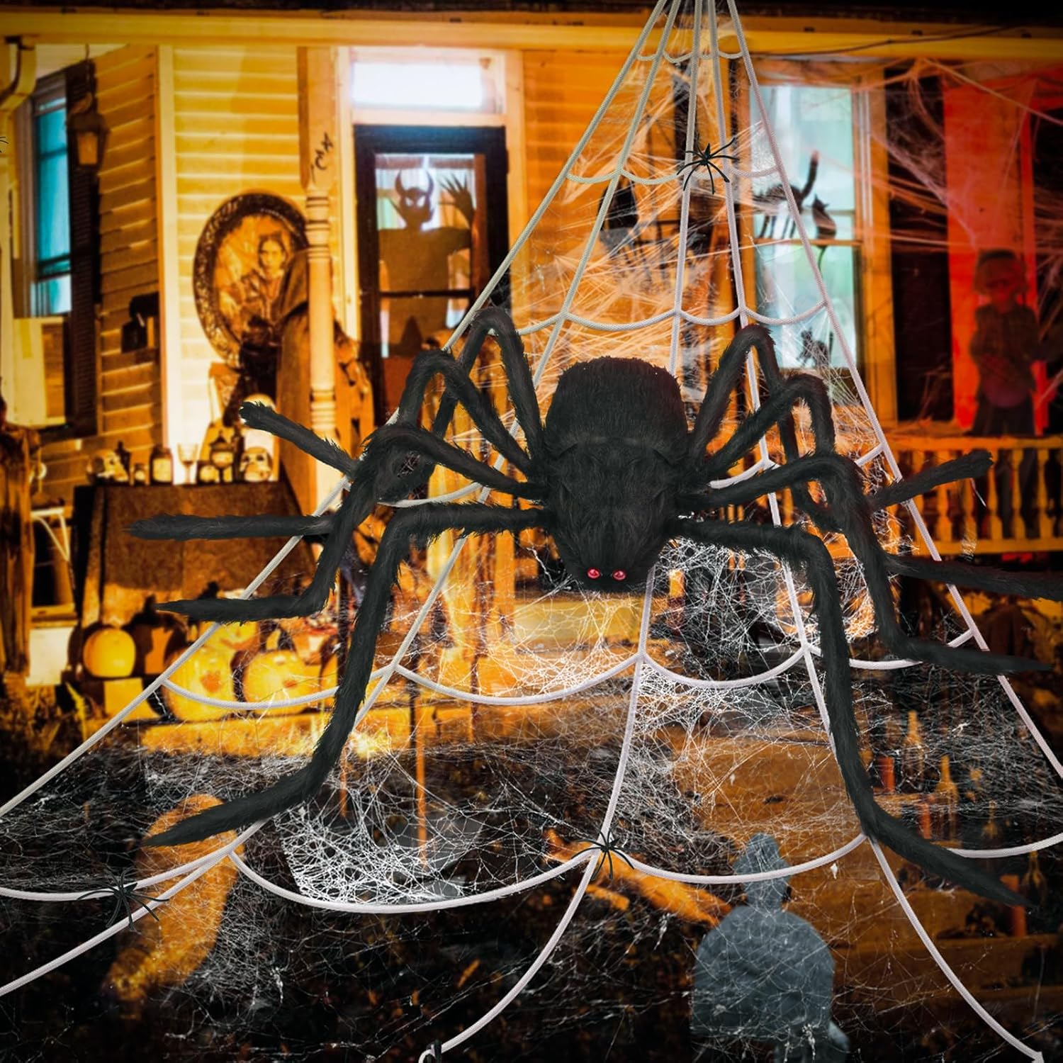 Halloween Spider Decoration Set with Stretchable Webbing
