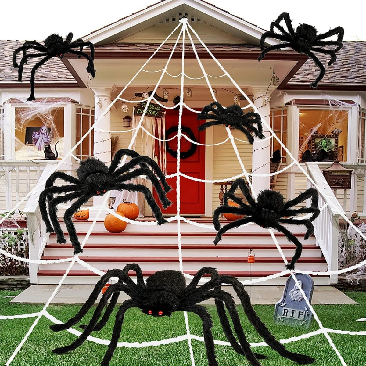 Halloween Spider Decoration Set with Stretchable Webbing