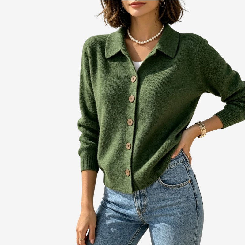 Chic Women's Buttoned Knit Cardigan with Turn Down Collar
