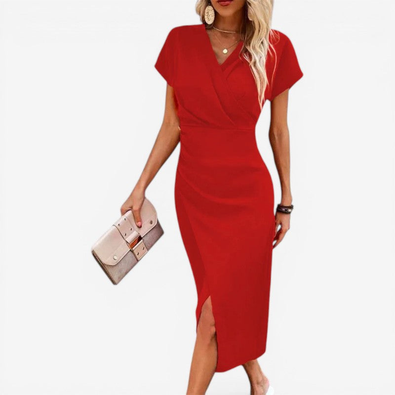 Women’s V-Neck Midi Dress with Side Slit