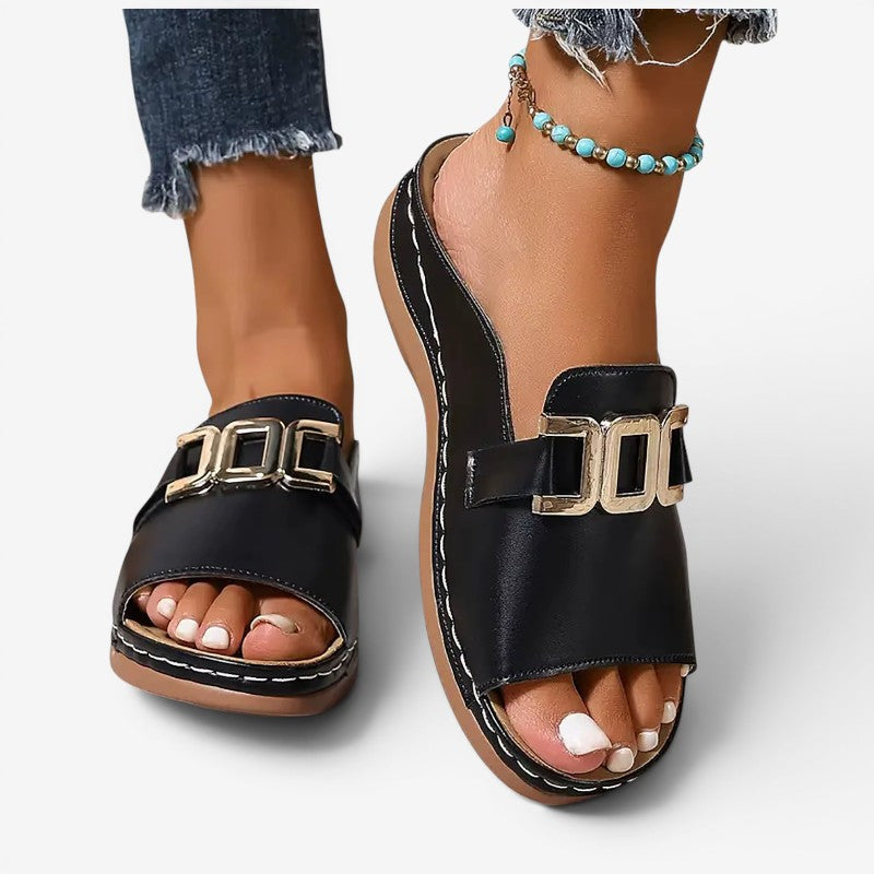 Women's Wedge Sandals with Decorative Buckle