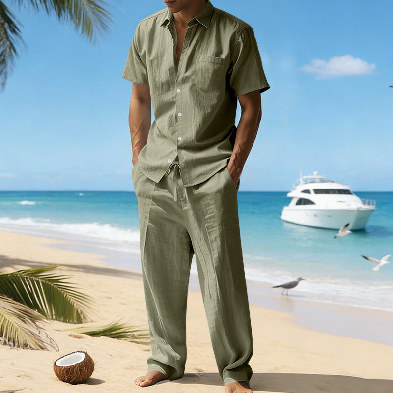 Men's Stylish 2-Piece Shirt and Drawstring Pants Set