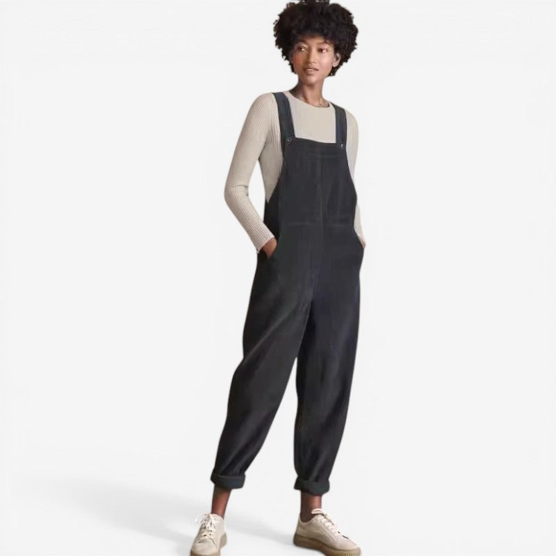 Corduroy Jumpsuit with Adjustable Straps and Straight Legs
