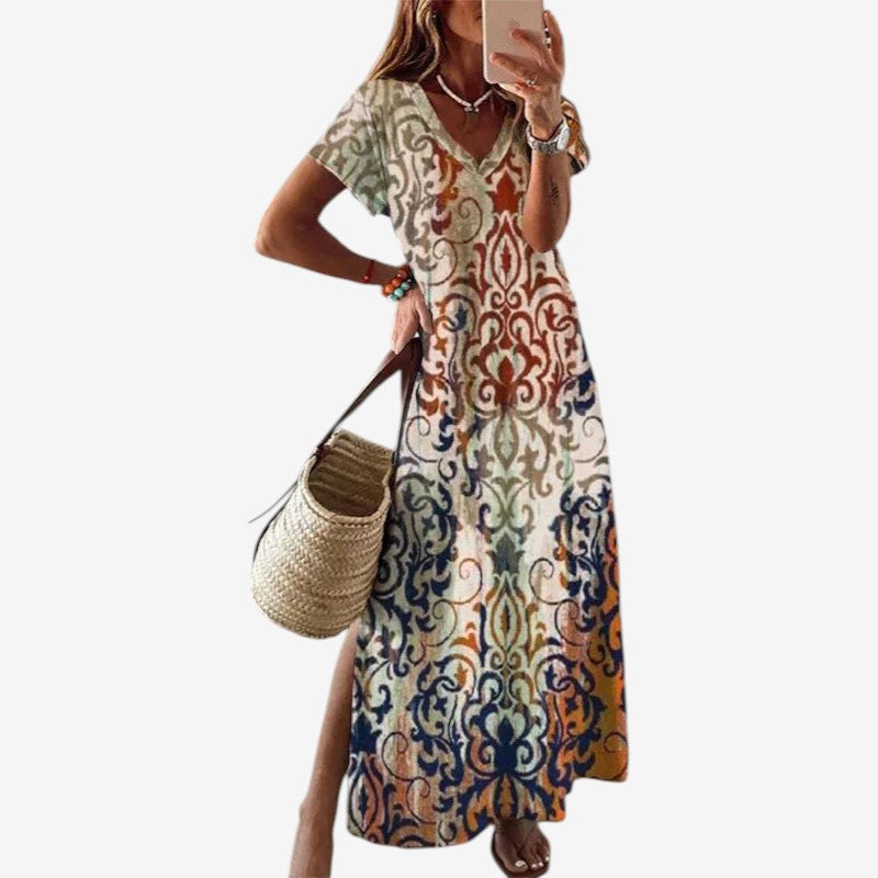 Women’s Long Dress Short Sleeve Round Neck