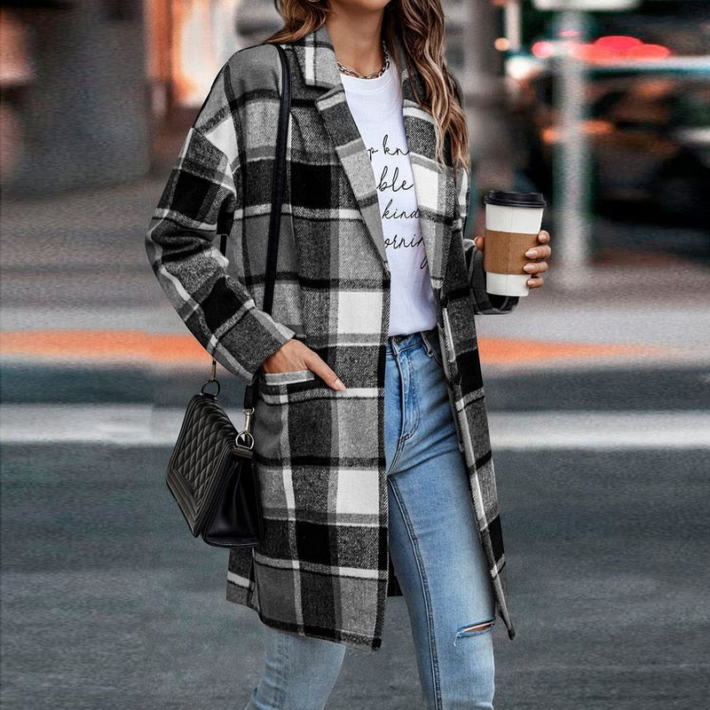 Women's Stylish Folded Collar Button Jacket