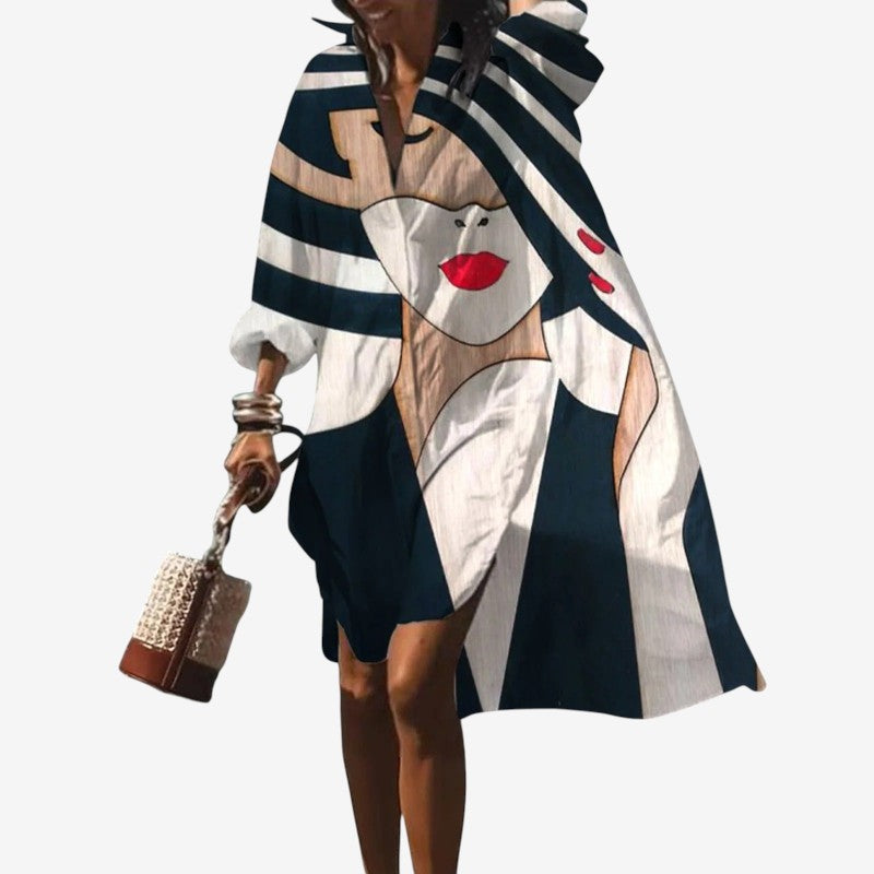 Women's Printed Dress with V-Neck