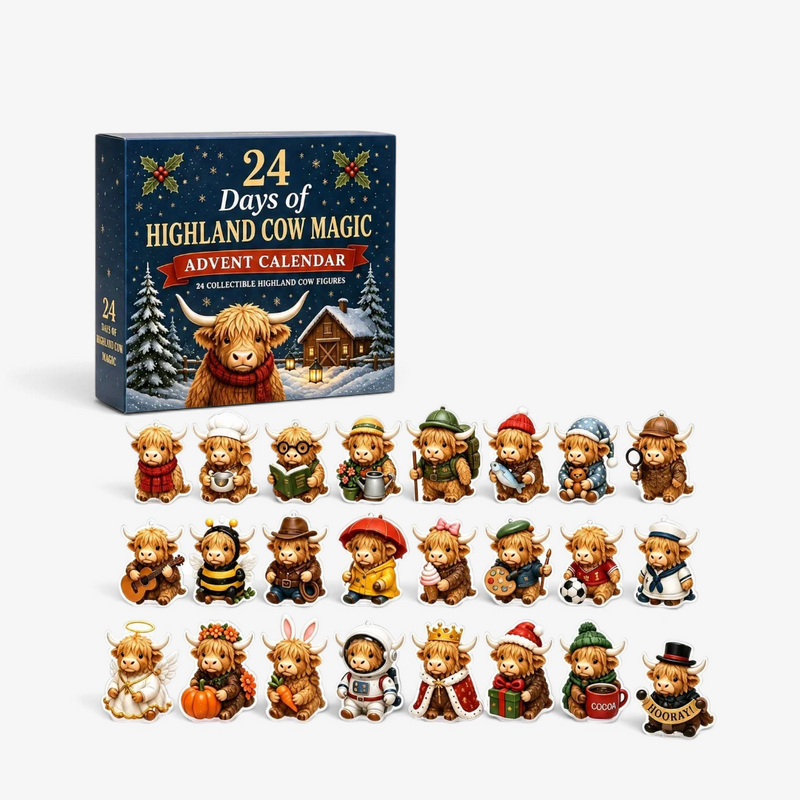 Cowtide – Highland Cow Advent Calendar With 24 Acrylic Hangers