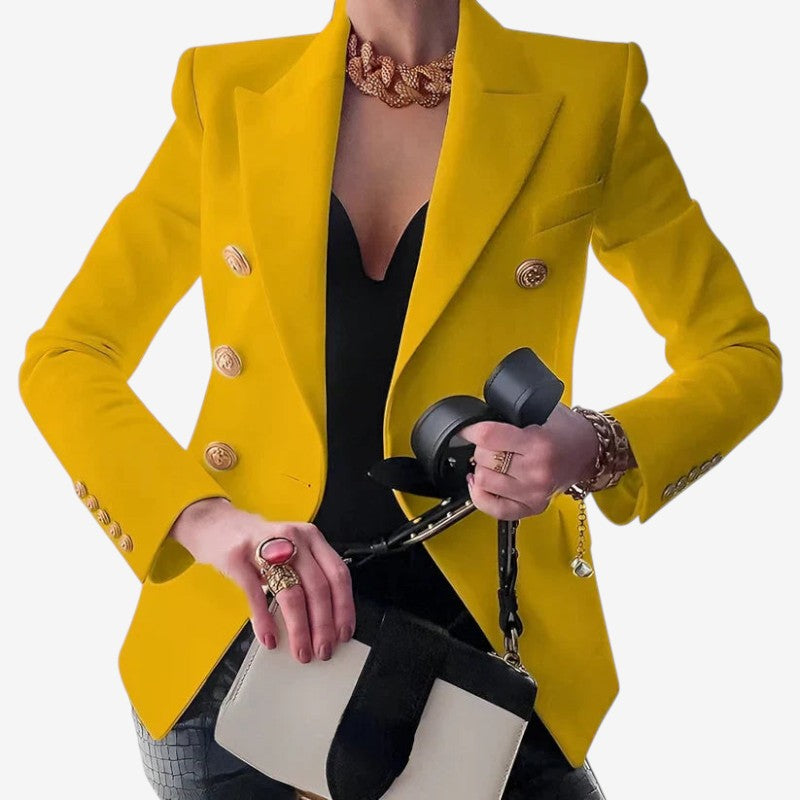 Women Structured Shoulder Blazer with Button Closure