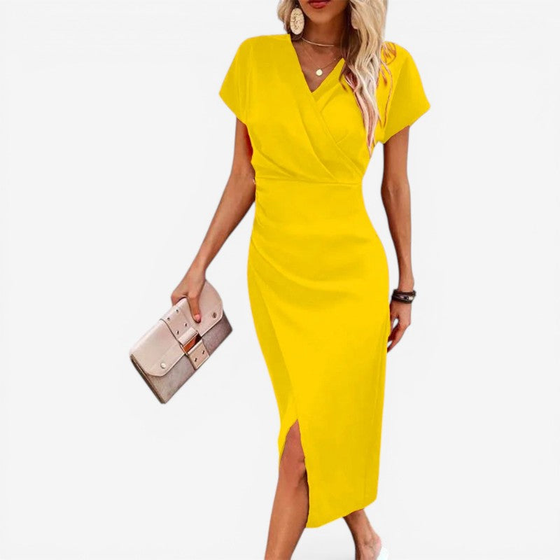 Women’s V-Neck Midi Dress with Side Slit