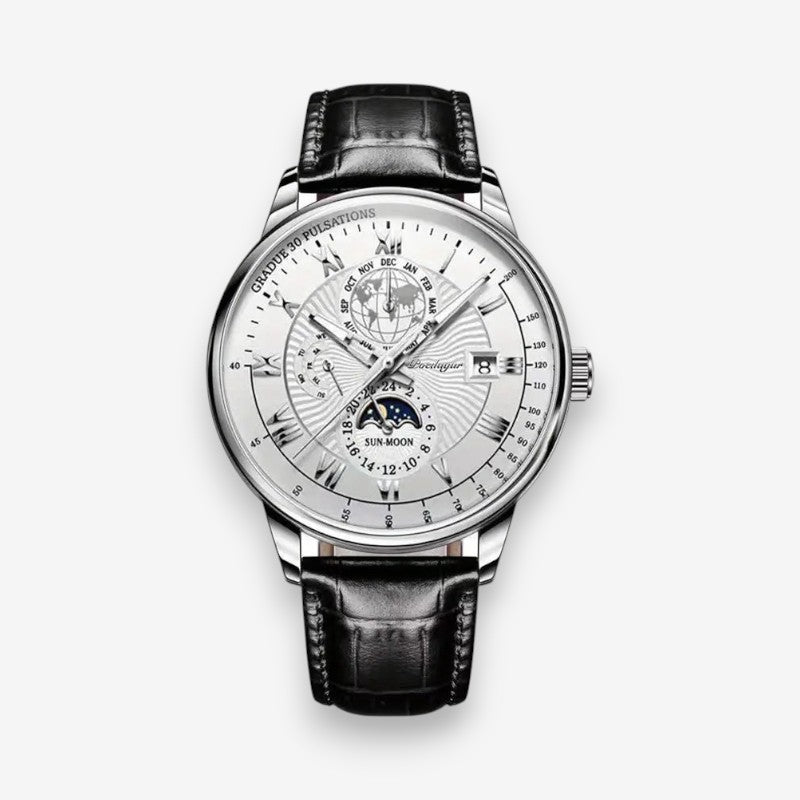 LunOrix - Round Watch with Adjustable Strap and Moon Phase Detail