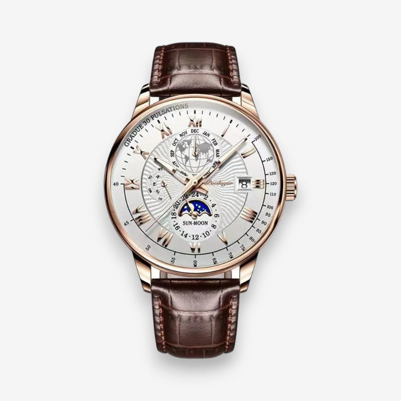 LunOrix - Round Watch with Adjustable Strap and Moon Phase Detail