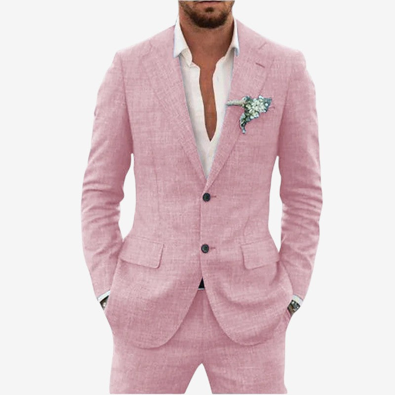 Men's Blazer and Trouser Two-Piece Set with Lapel Collar