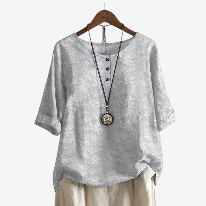 Women's Oversized Printed Blouse with O Neck