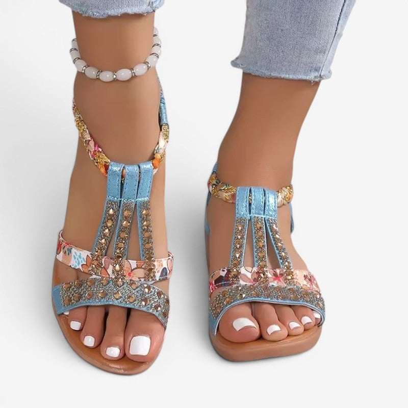 Wedge Heeled Sandals with Pearl Details
