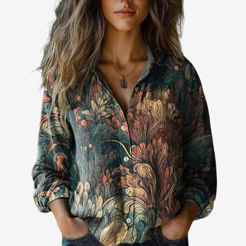 Women's Button-Up Shirt with Folded Collar