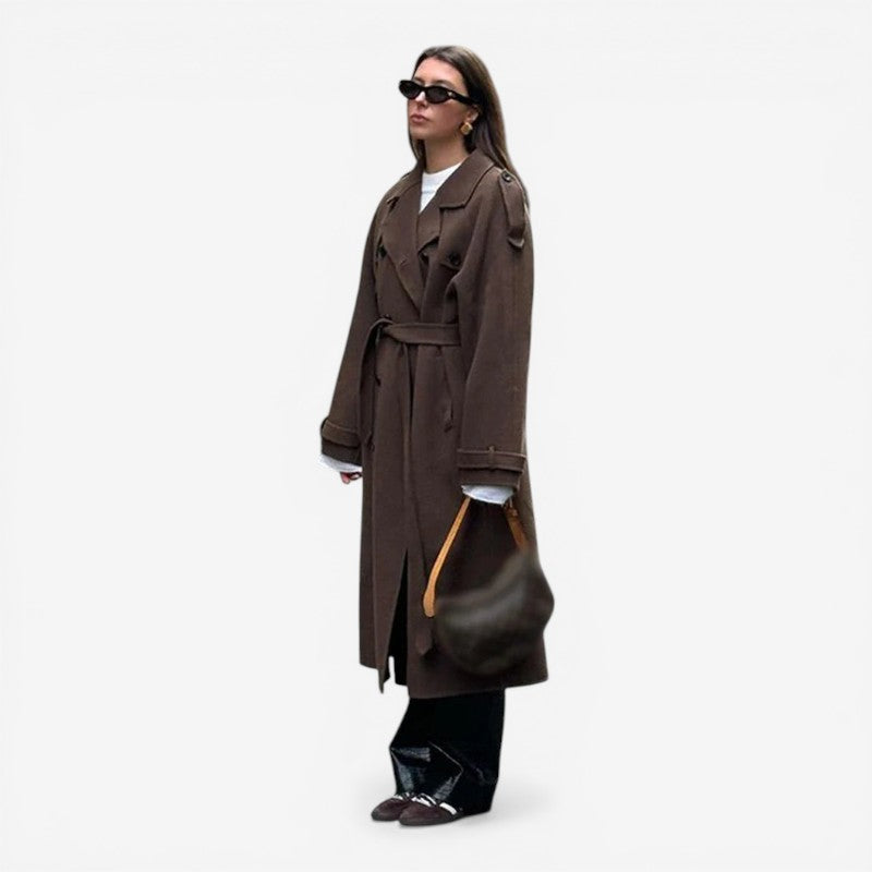 Women Long Coat With Notched Collar