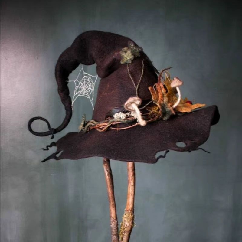 Floral Embellished Handmade Felt Witch Hat