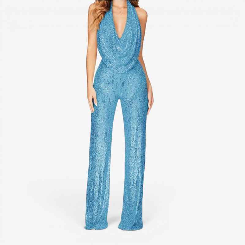 Halter Neck Sequin Jumpsuit for Women