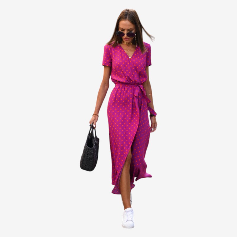 Women's V Neck Midi Dress with Waist Belt