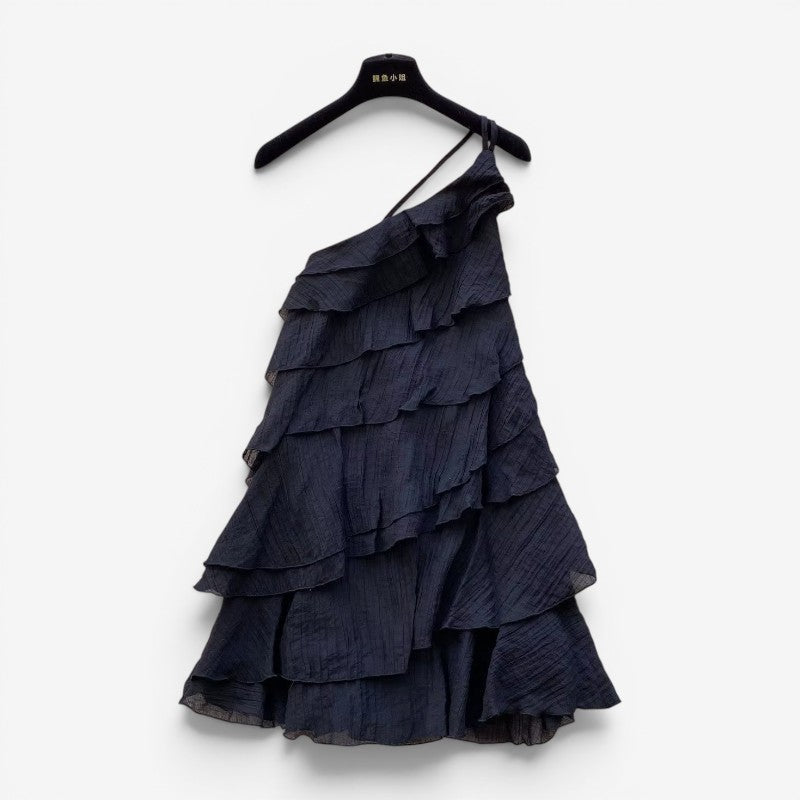 Asymmetrical Mini Dress with Layered Ruffles