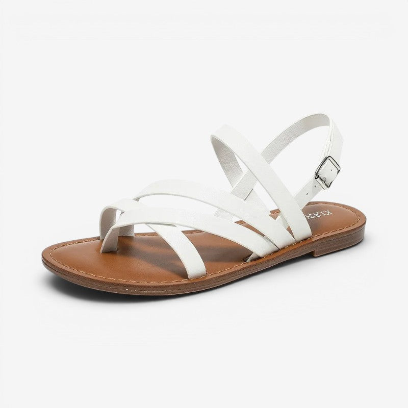 Women's Flat Sandals with Round Toe and Buckle Strap