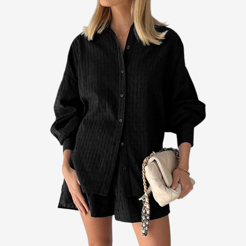 Chic Puff Sleeve Shirt & Shorts Set for Women