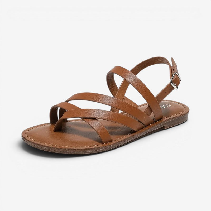 Women's Flat Sandals with Round Toe and Buckle Strap