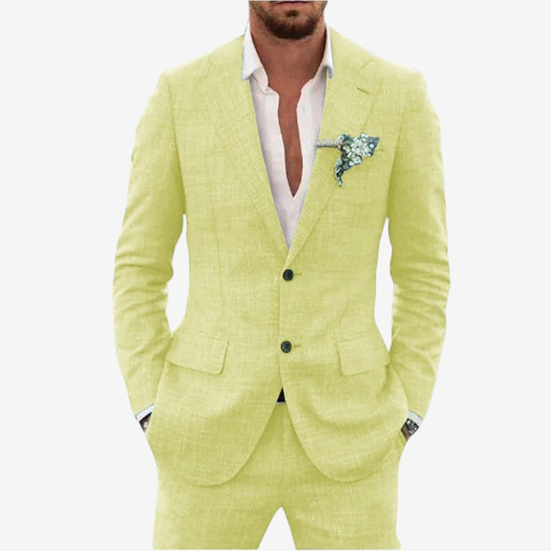 Men's Blazer and Trouser Two-Piece Set with Lapel Collar