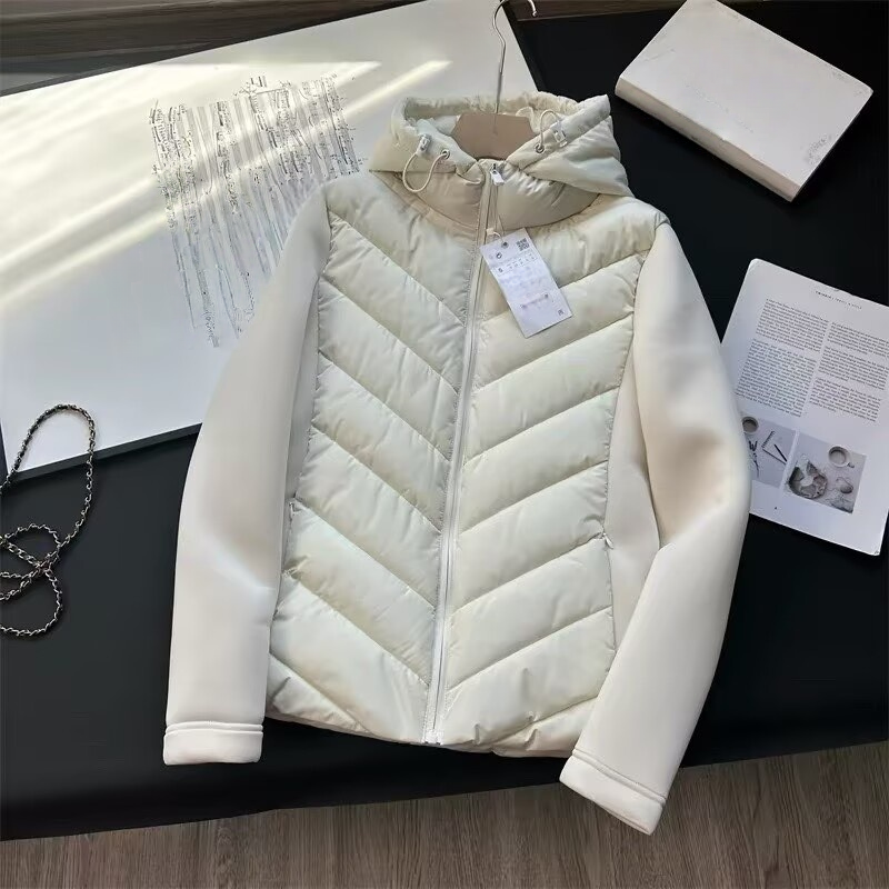 Quilvex - Quilted Chevron Pattern Jacket with Fixed Hood
