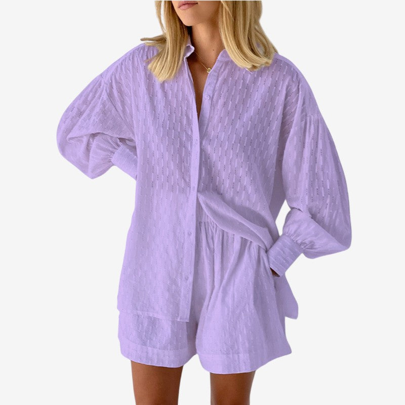 Chic Puff Sleeve Shirt & Shorts Set for Women