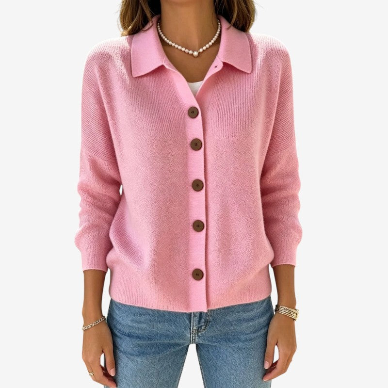 Chic Women's Buttoned Knit Cardigan with Turn Down Collar