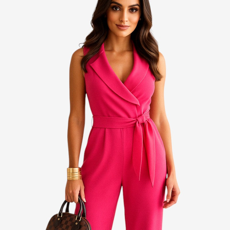 Women's Sleeveless Jumpsuit with Belted Waist
