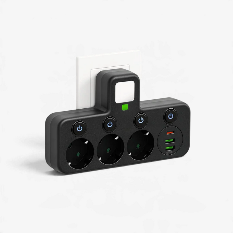 PortSync - 3-Socket Power Strip with USB and Type-C Charging Ports