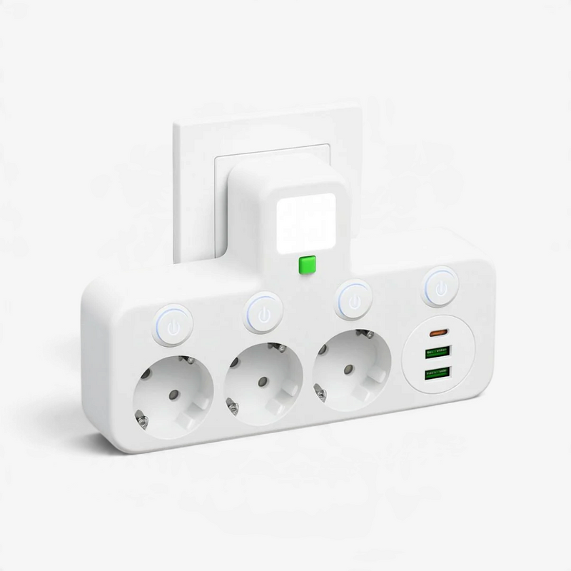 PortSync - 3-Socket Power Strip with USB and Type-C Charging Ports