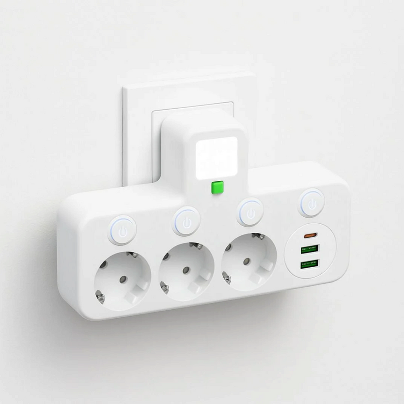 PortSync - 3-Socket Power Strip with USB and Type-C Charging Ports