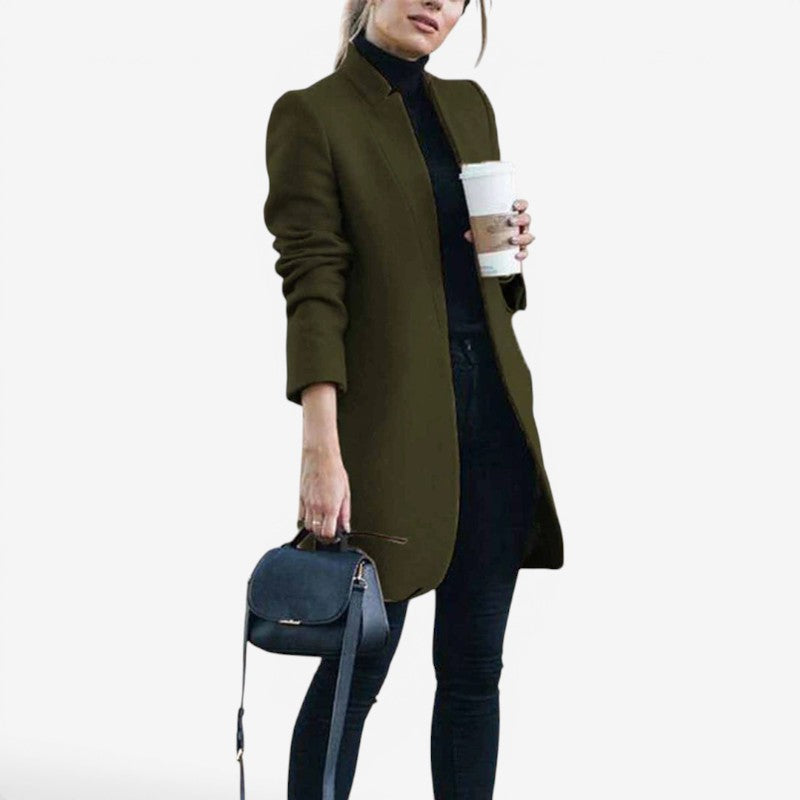 Women’s Notched Collar Slim Fit Long Sleeve Coat