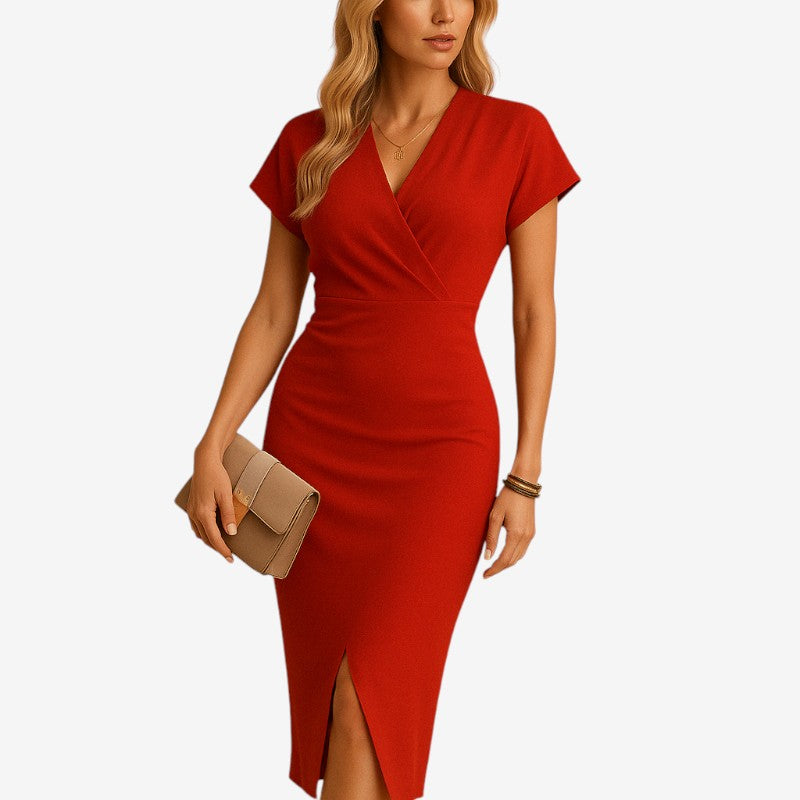 Women's Midi Dress with V-Neck