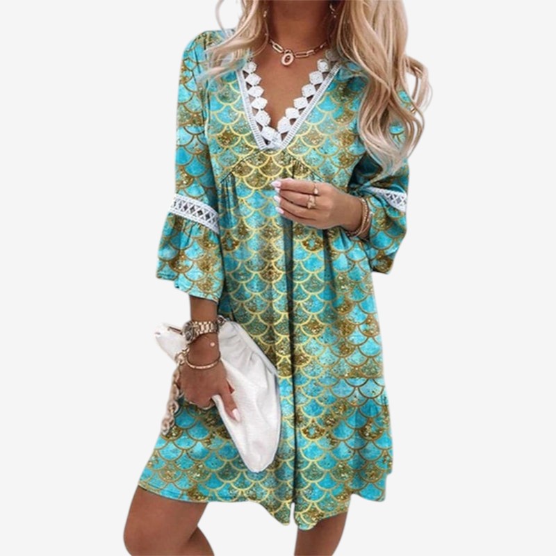 Women's Floral Print Mini Dress with V Neck