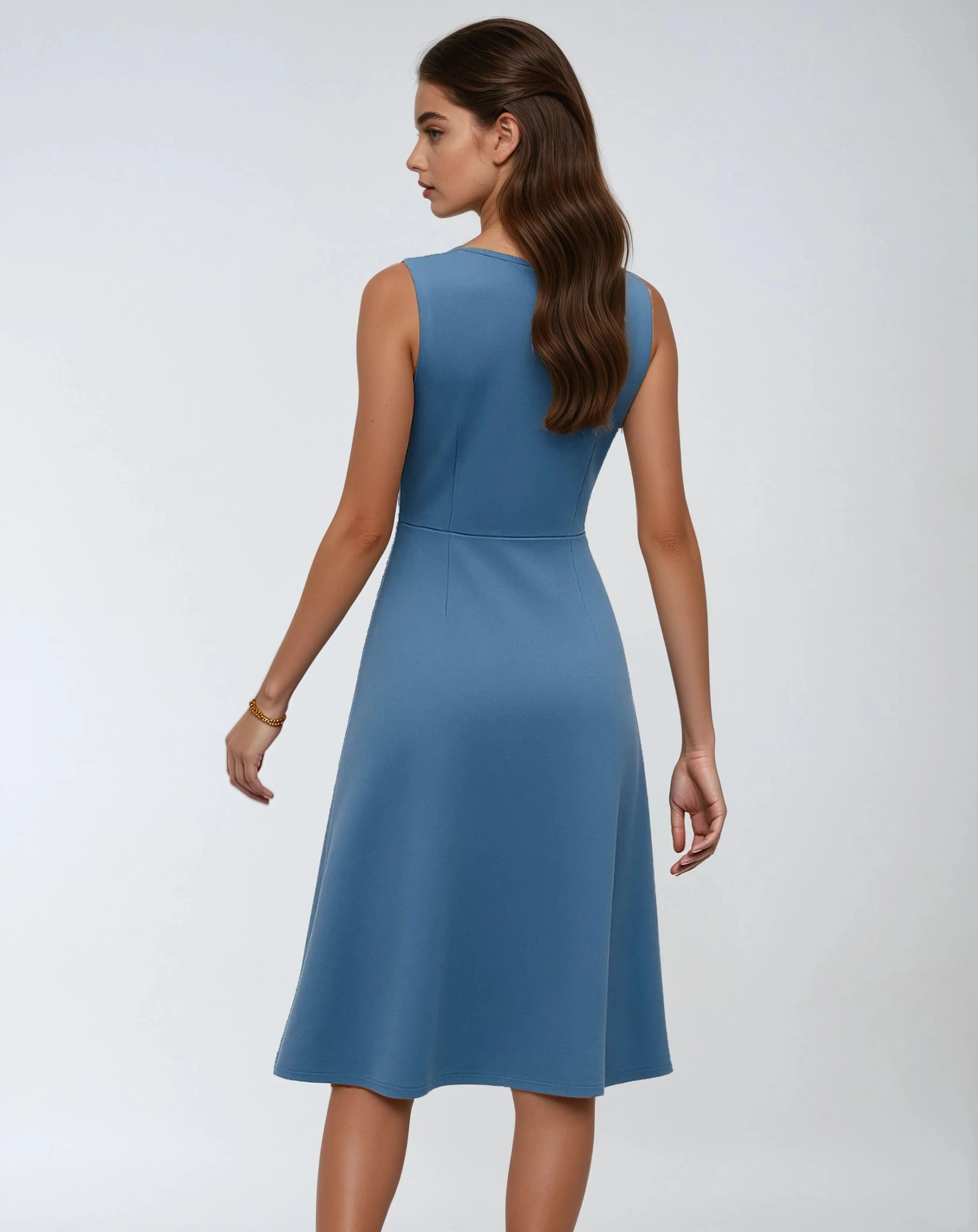 Mouwloze Midi Jurk van Polyester met V-hals-Dresses-Velani-Velani