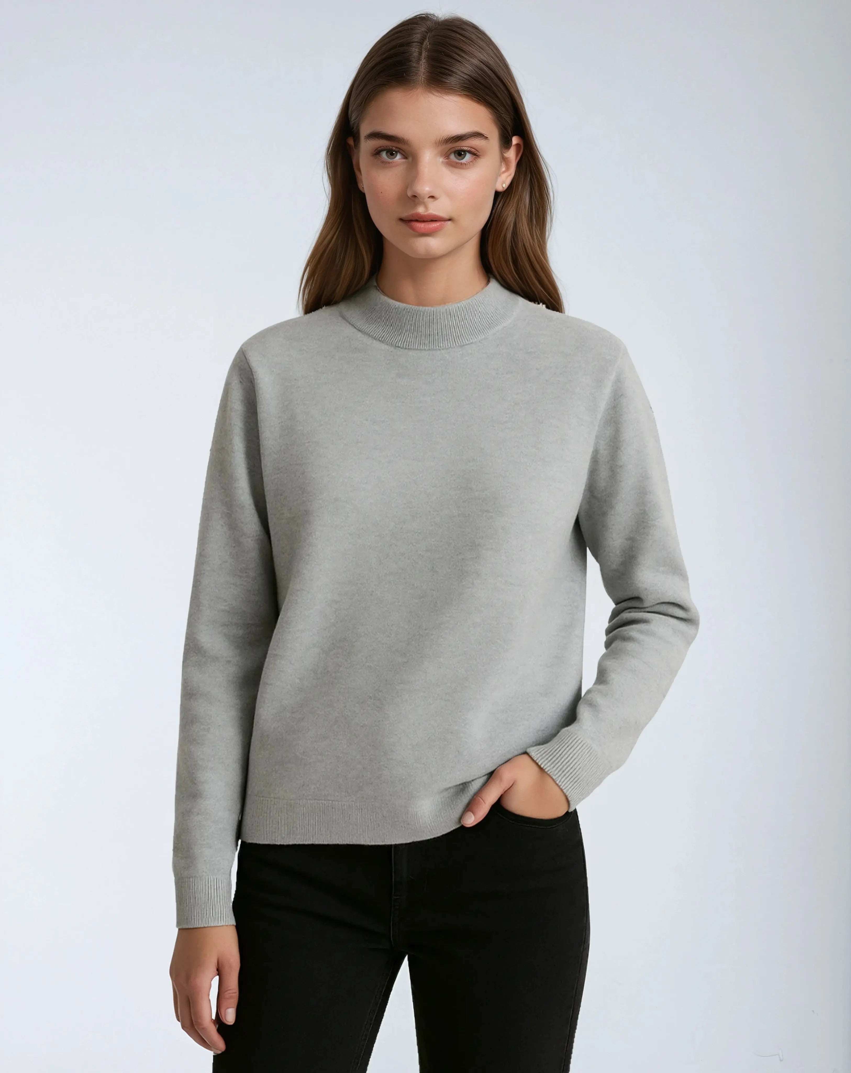 Gebreide Wolmix Trui Met Ronde Hals en Lange Mouwen-Sweaters-Velani-Velani