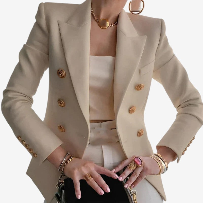 Women Structured Shoulder Blazer with Button Closure