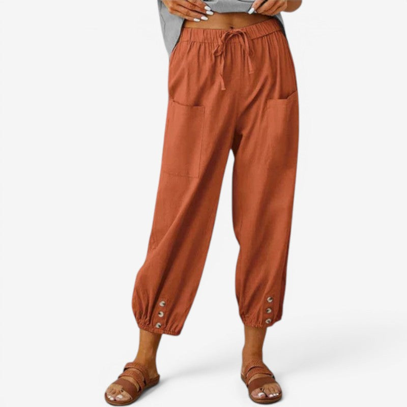 Women’s High Waist Drawstring Trousers with Side Pockets
