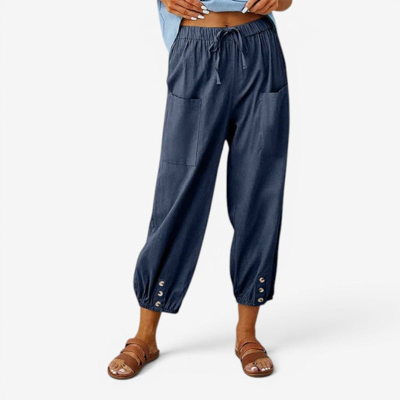 Women’s High Waist Drawstring Trousers with Side Pockets