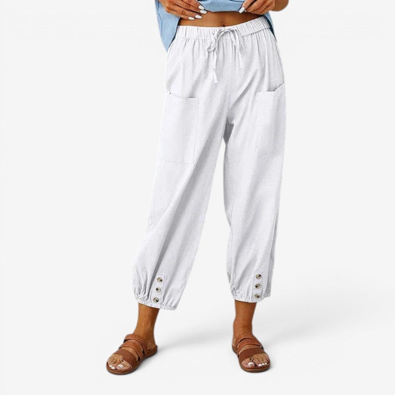 Women’s High Waist Drawstring Trousers with Side Pockets