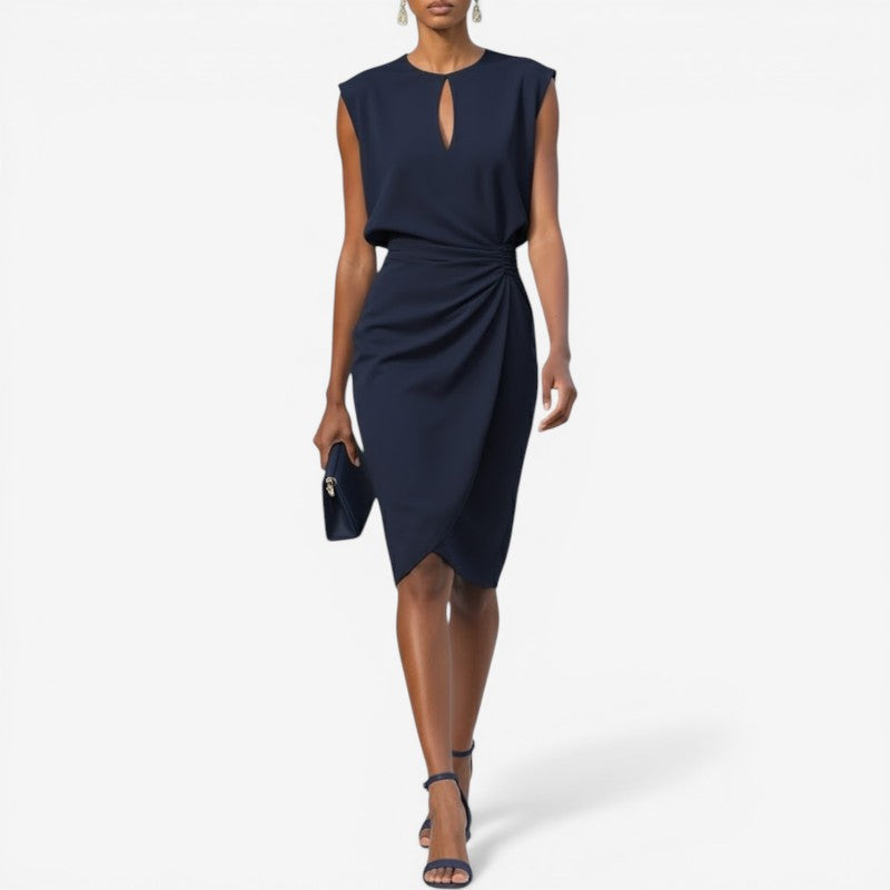 Women’s high-waist sleeveless round neck midi dress