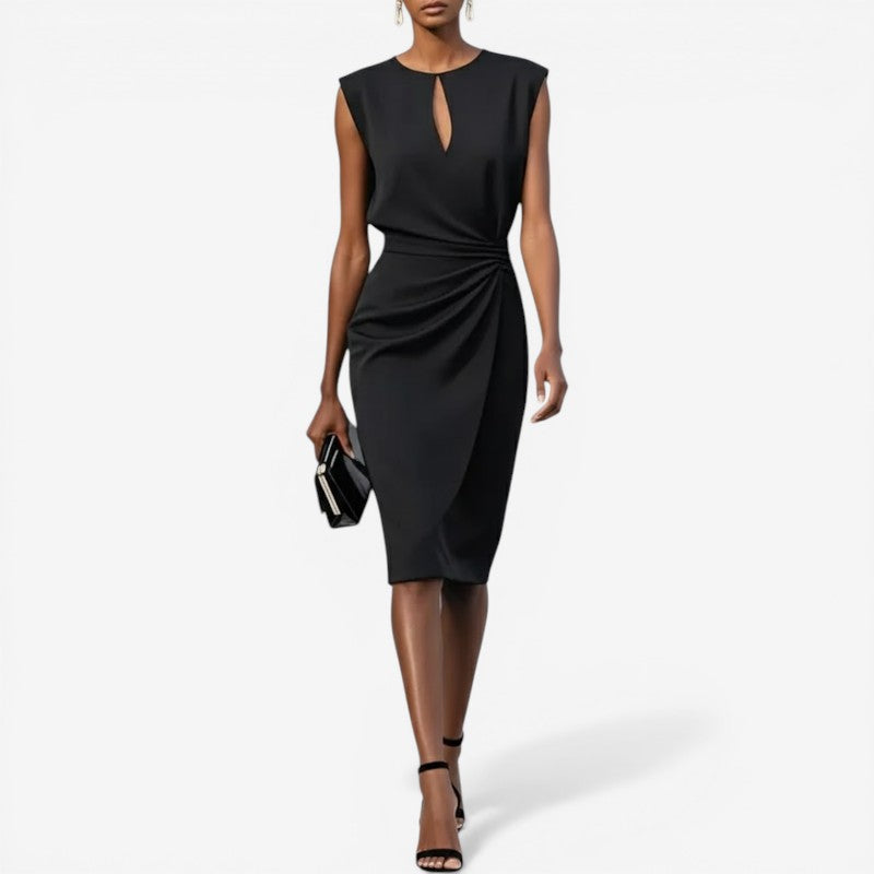 Women’s high-waist sleeveless round neck midi dress