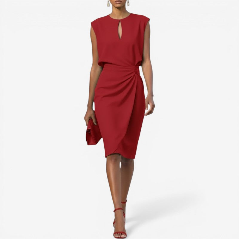 Women’s high-waist sleeveless round neck midi dress